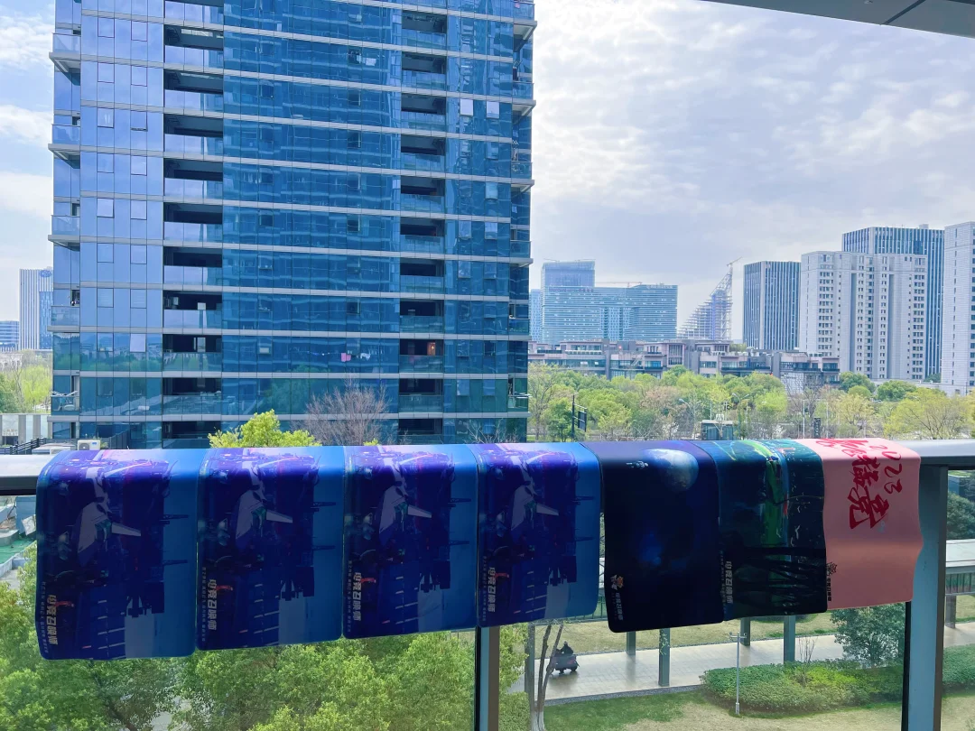 今天天气不错，把去年用过有点脏掉的鼠标垫都洗晒了一下，缝缝补补又三年啊～