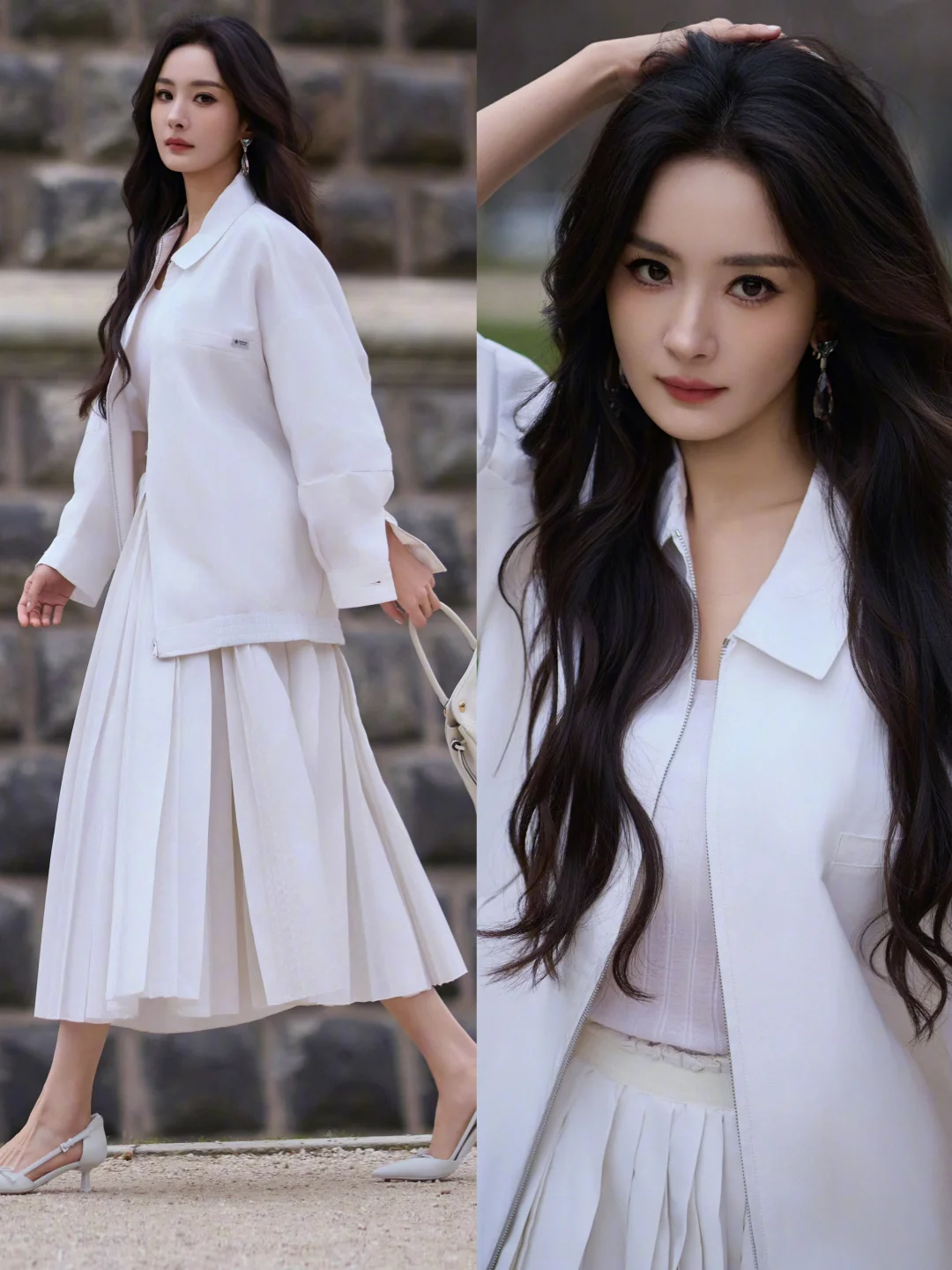 杨幂看秀造型来了，清爽美丽！