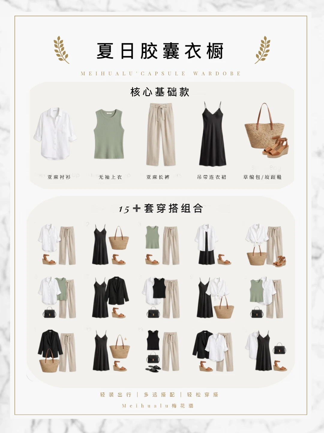 夏日胶囊衣橱｜5件基础款＝15➕种轻松穿搭