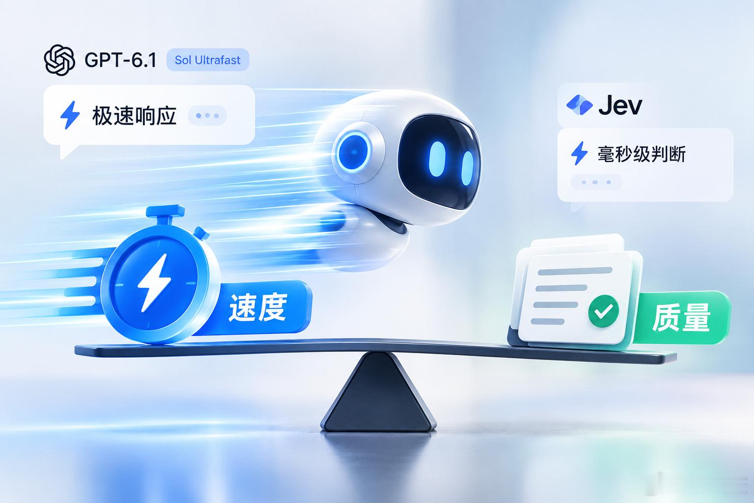 AI回答太快会影响质量吗？

我估计每个用过的人，心理都会有这样的疑问。我们希望的AI，不只要会思考，还要足够快。

近日，GPT-6.1 Sol Ultrafast极速版上线，主打毫秒级判断的Jev也引发关注。

对于这个问题，我的看法是：速度是体验的加分项，但前提是不牺牲质量。

查资料、提取信息、处理简单任务 ​