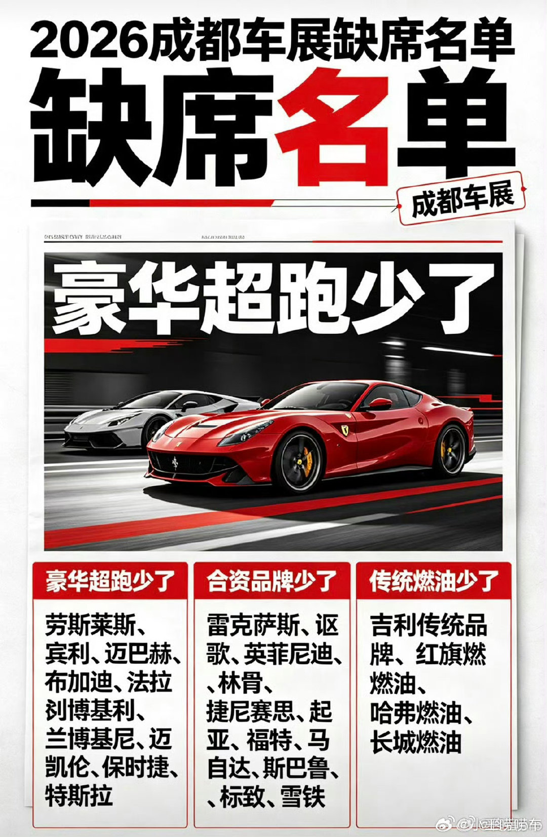 #超20家知名汽车品牌缺席成都车展#真的好多品牌都不玩了！希望车展别以后变成自嗨 ​