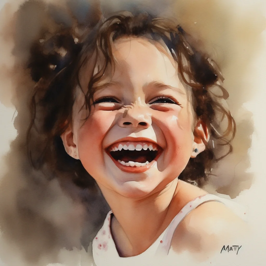 AI水彩 开心的女孩