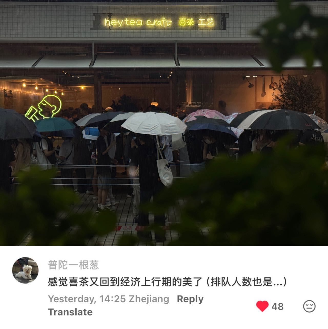 据说喜茶工艺店天还没亮，就有人排队了  刷到有人说感觉喜茶又回到经济上...