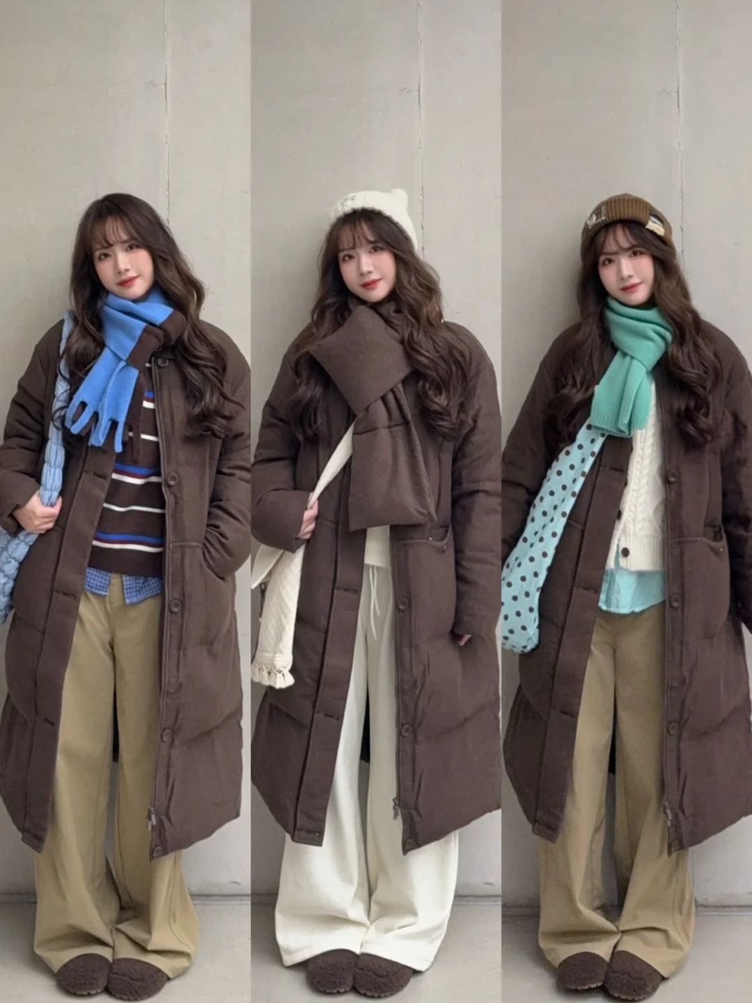 北方可过冬！棕色长款羽绒服穿搭思路🍂˚⁎⁺˳˖
