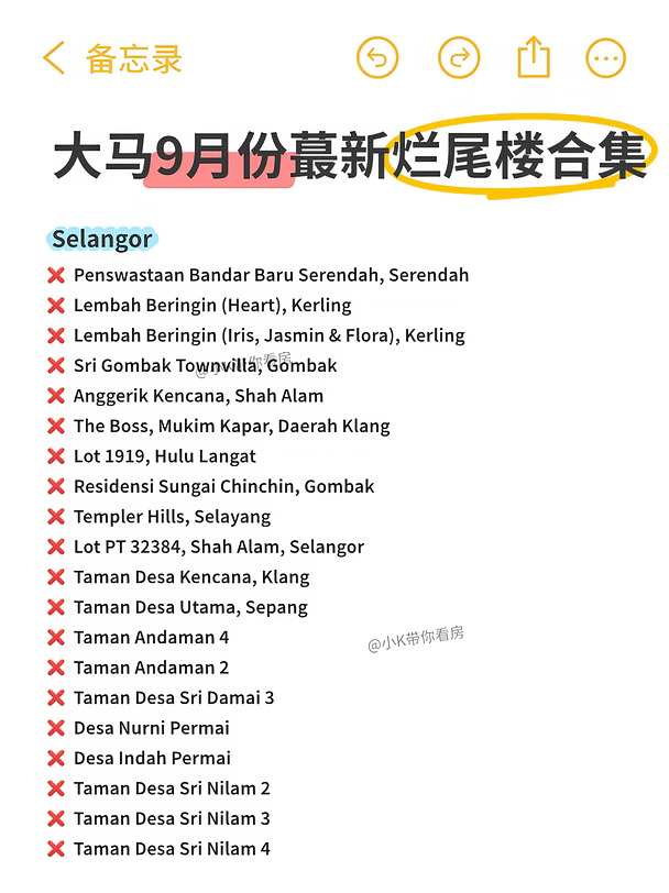 🇲🇾 马来西亚烂尾楼名单！大家小心买