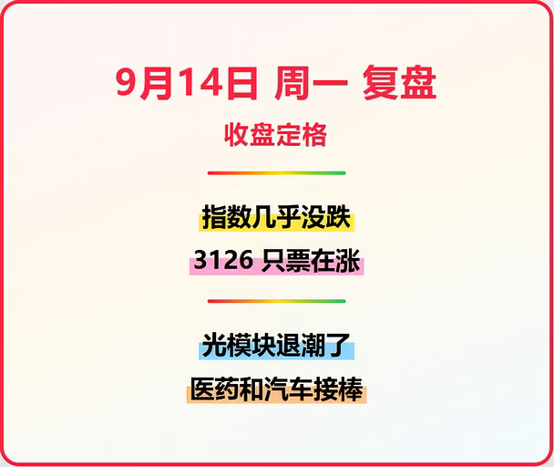 9.14复盘｜光模块跌回原点，钱去哪了？