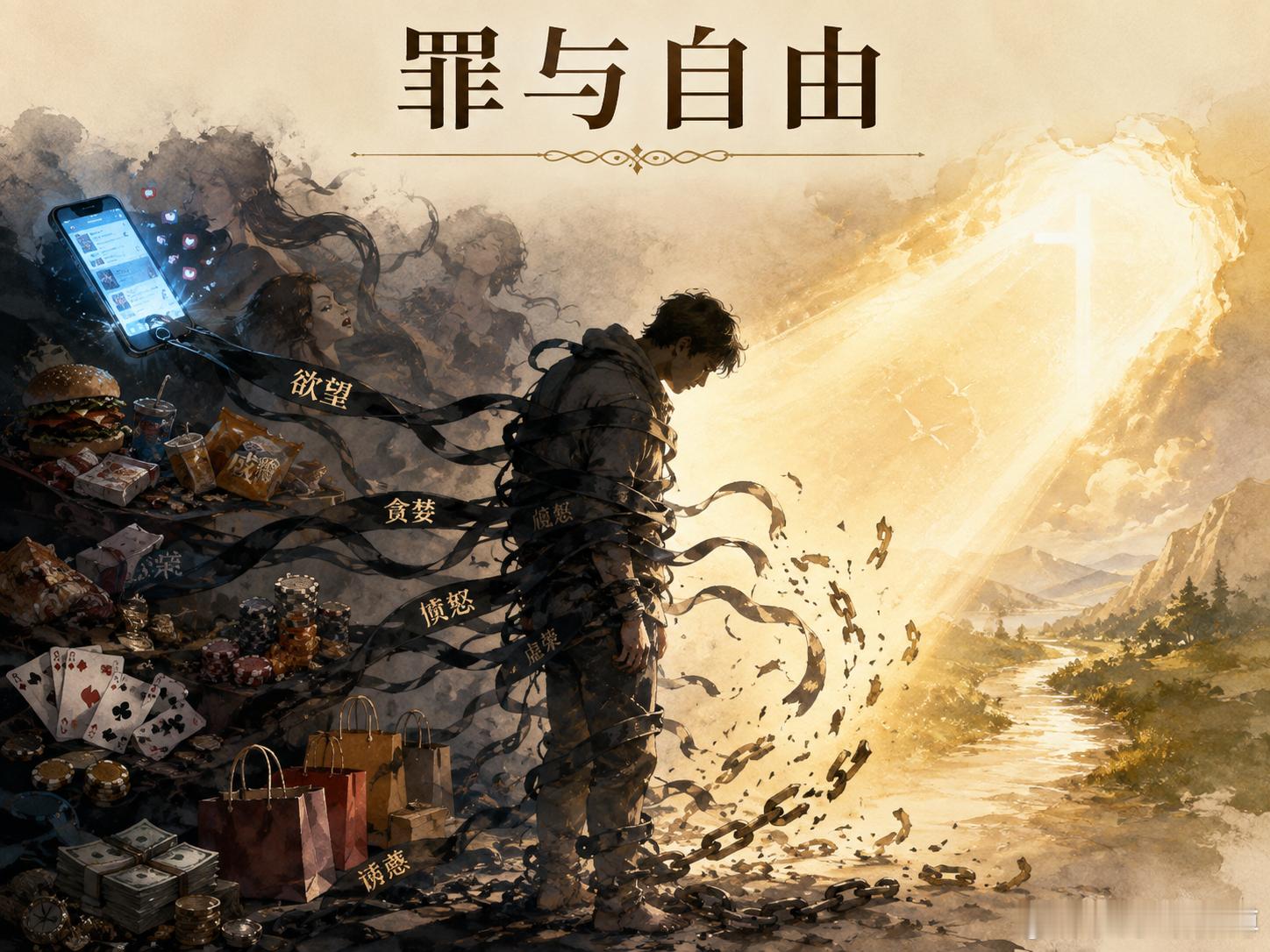 商家利用人的本能弱点，控制操纵，从中牟利。个人明知对自己有害，却欲罢不能。

这其实让我联想到Christian信仰中sin“罪”的概念。这里的“罪”，不是杀人放火，作恶多端，而是沉迷其中，无法自拔，被自己的欲望辖制，明知有害，却无法停止。正如Jesus所说，有罪之人，就是罪的奴隶。

Sin（罪），如 ​