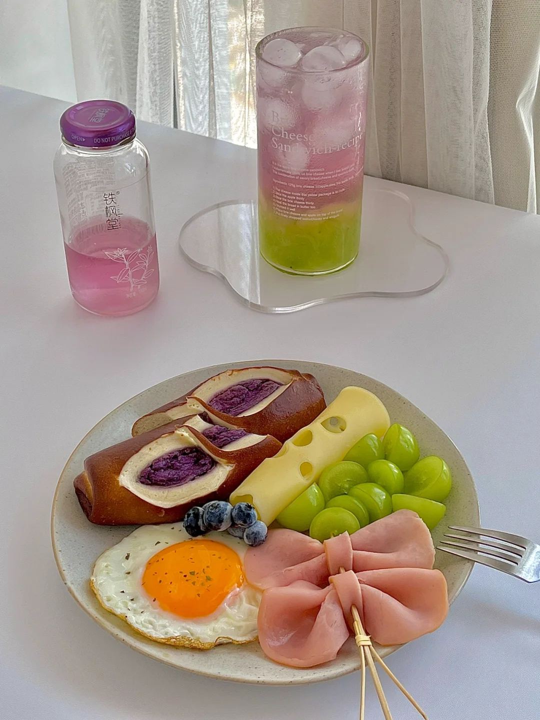 ☀️休息日早餐｜蓝莓碱水棒｜铁皮石斛饮品😋