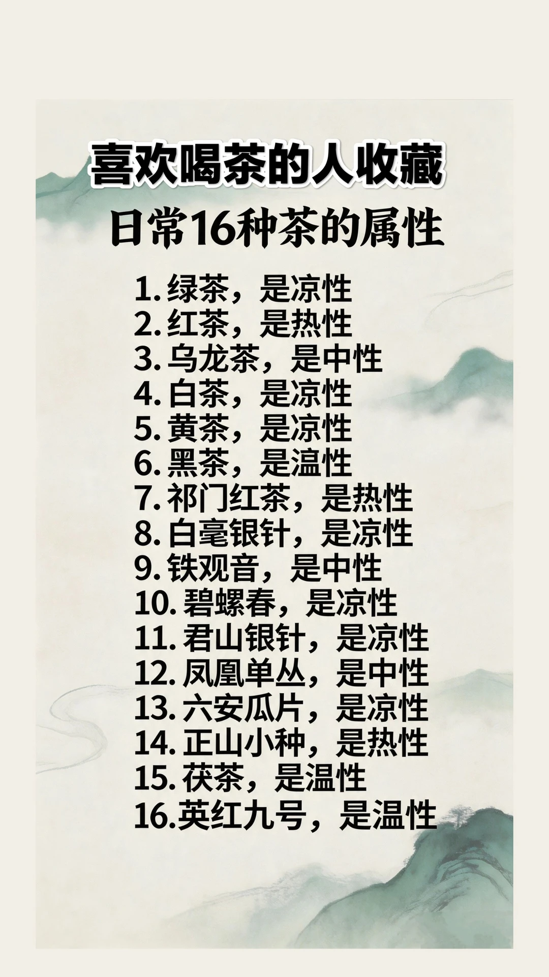 喜欢喝茶的朋友建议收藏！16种茶叶寒热属性