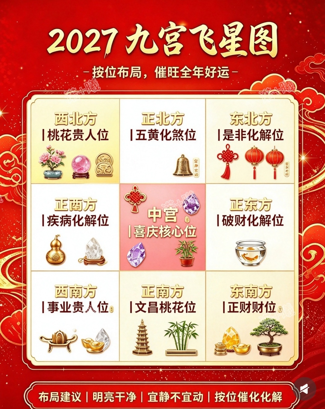 2027年的九宫飞星方位图，适合提前布局办公室跟家居 ​​​