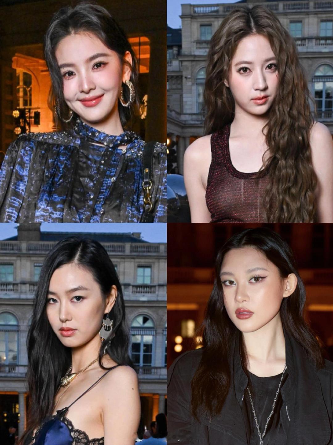 Isabel Marant 2027春夏秀场｜章若楠生图好绝！蓝黑印花衬衣搭配牛仔短裙，复古松弛感拉满。陈嫣冉、陈瑜、娜然、欧阳娣娣齐聚巴黎秀场，各有风格#大秀直击##时装周##巴黎时装周# ​
