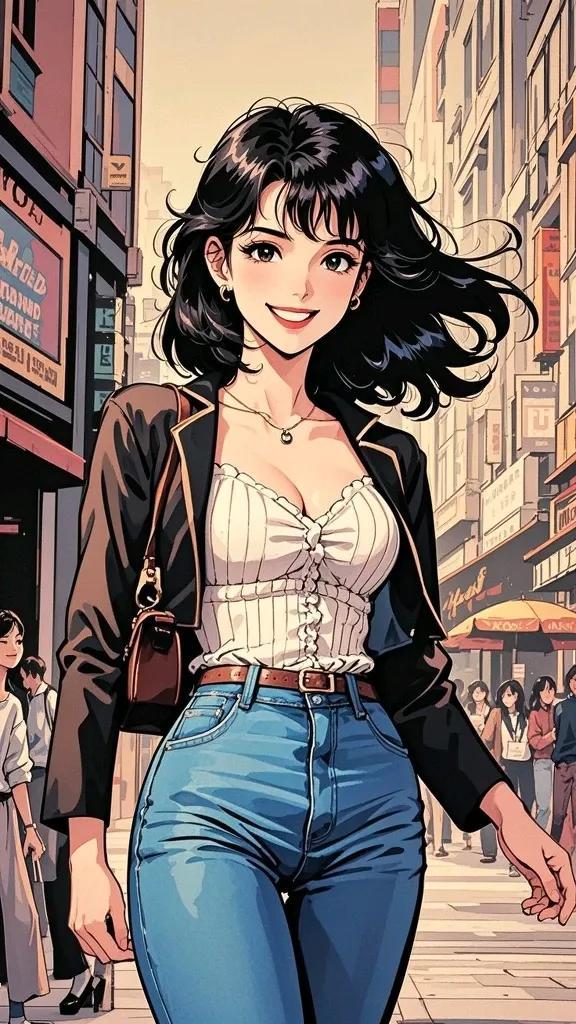 都市时尚女孩，自信满满地走在繁华街头！  A1文生图