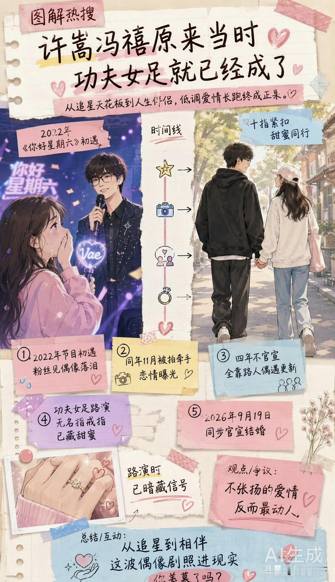 许嵩冯禧这波真甜！回头看2022年《你好星期六》“功夫女足”那期，原来当时俩人就已经成了！从初遇落泪到低调牵手，四年爱情长跑，终于在2026年官宣结婚。从追星到相伴，偶像剧照进现实！[心]

许嵩冯禧官宣 许嵩冯禧功夫女足 你好星期六 娱乐八卦