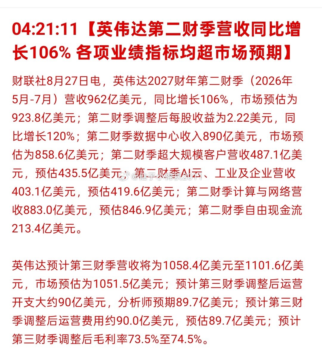 英伟达超预期了，昨天说了看好科技，今天兑现！

完美预测，当然，神，是不可能出错的。

如果短线错了就等待，不要短视，要有大视角和格局！

还是那句话，买点买，卖点卖，波段操作！ ​