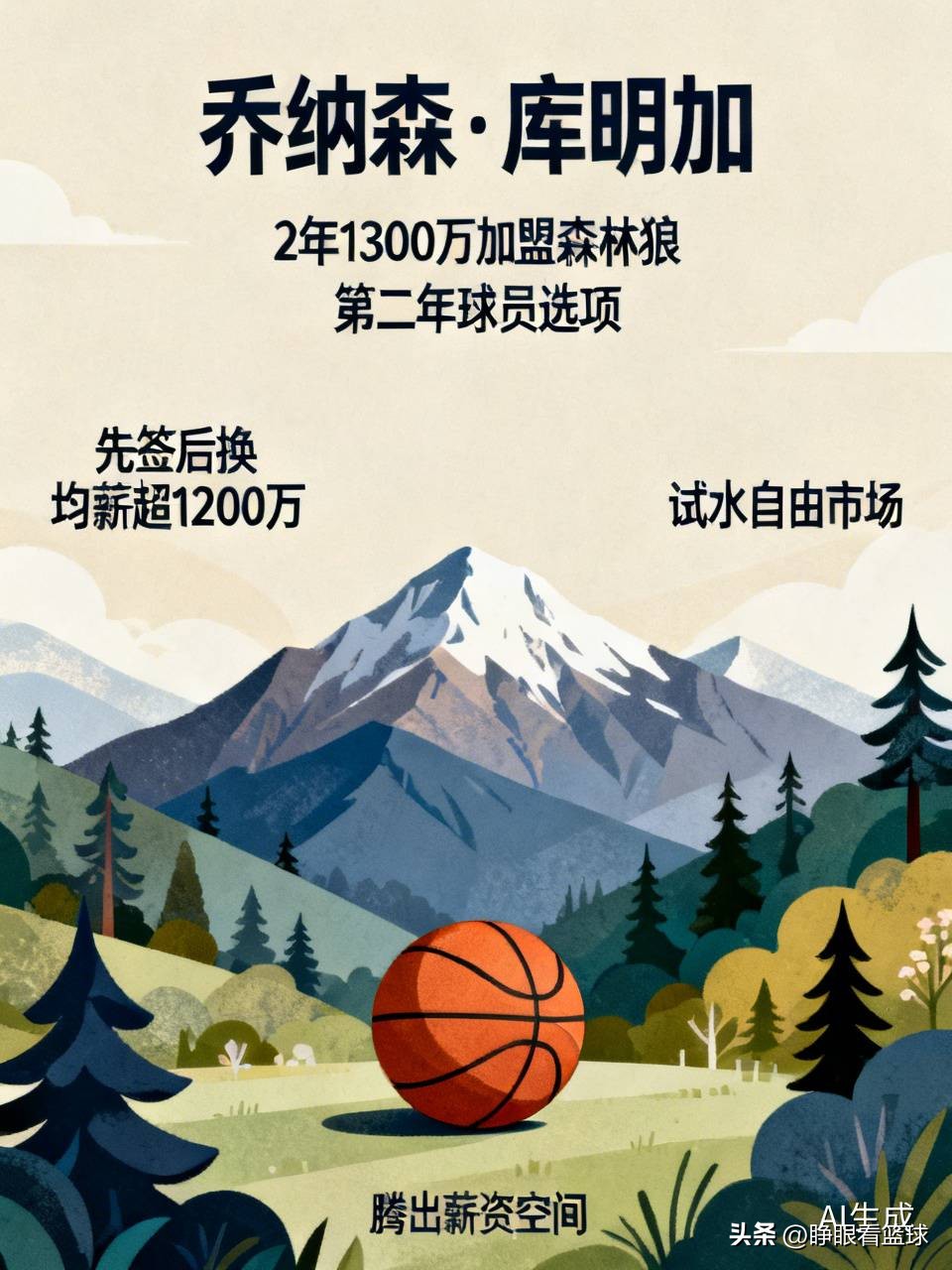 乔纳森库明加最终选择了以2年1300万的合同加盟明尼苏达森林狼，其中第二年是球员选项。
经过最终衡量，库明加放弃了湖人那份均薪超1200万的3年先签后换的合同，选择了森林狼，预计想在明尼苏达再次打出身价后明年再次试水自由市场，看来库明加还是对自己有相当的自信。
为了给库明加腾出薪资空间，森林狼还需要