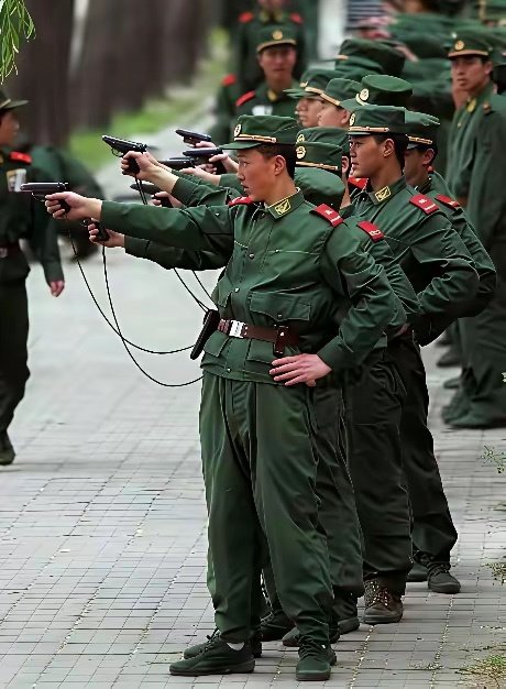 早年武警战士手枪射击训练，不明白手枪上还系着一根链子，这究竟起什么作用。这样如果在执行任务时，是不是使用起来不方便？ ​