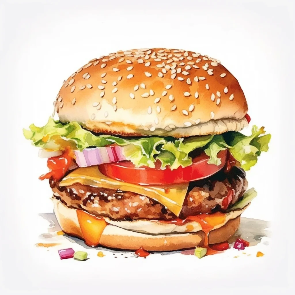 AI水彩：汉堡包