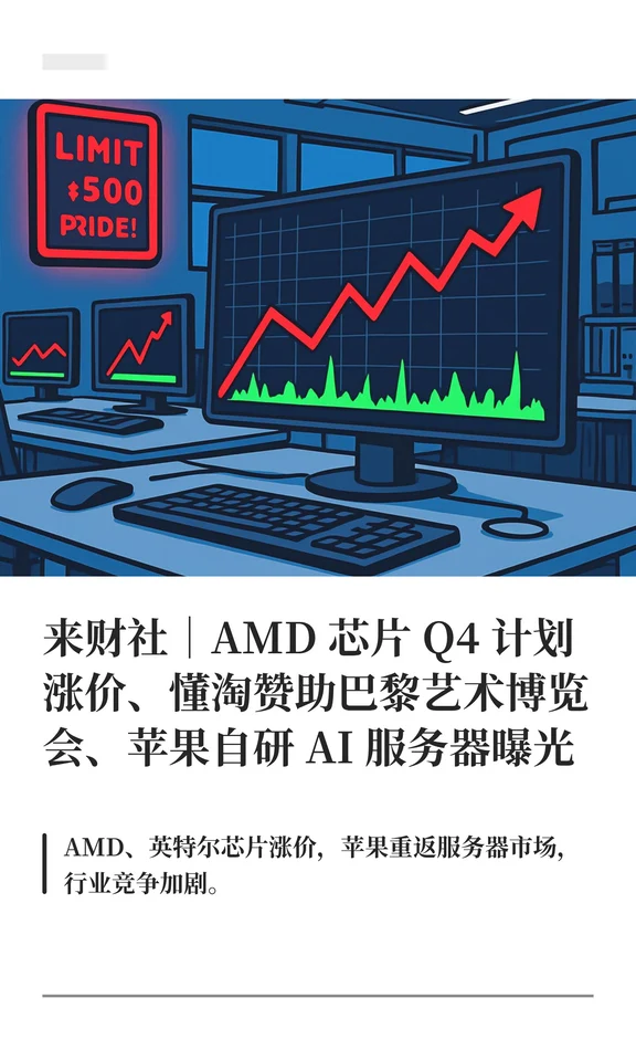 来财社｜AMD 芯片 Q4 计划涨价、懂淘赞助巴