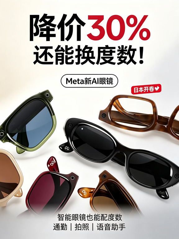 降价30%还能换度数！Meta新AI眼镜日本开卷