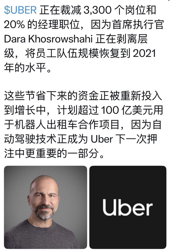 Uber裁员3300人
