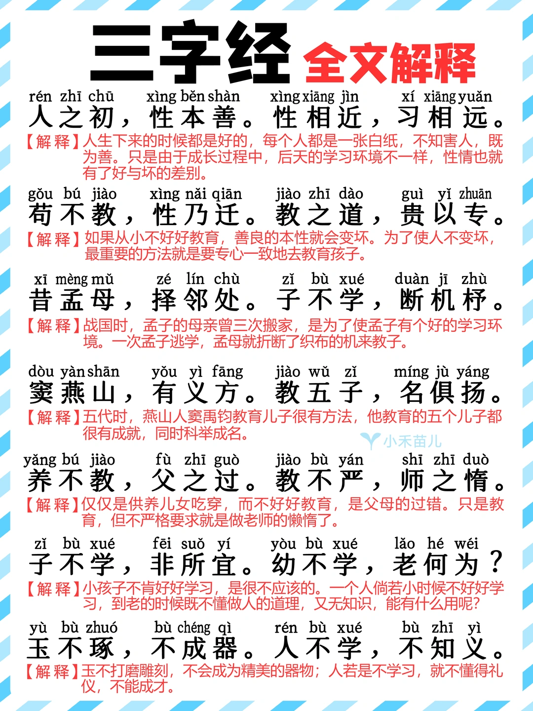 国学经典|带拼音《三字经》解释全文❗️