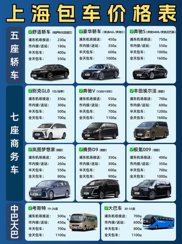 上海包车攻略✨车型｜报价｜流程一站式指南