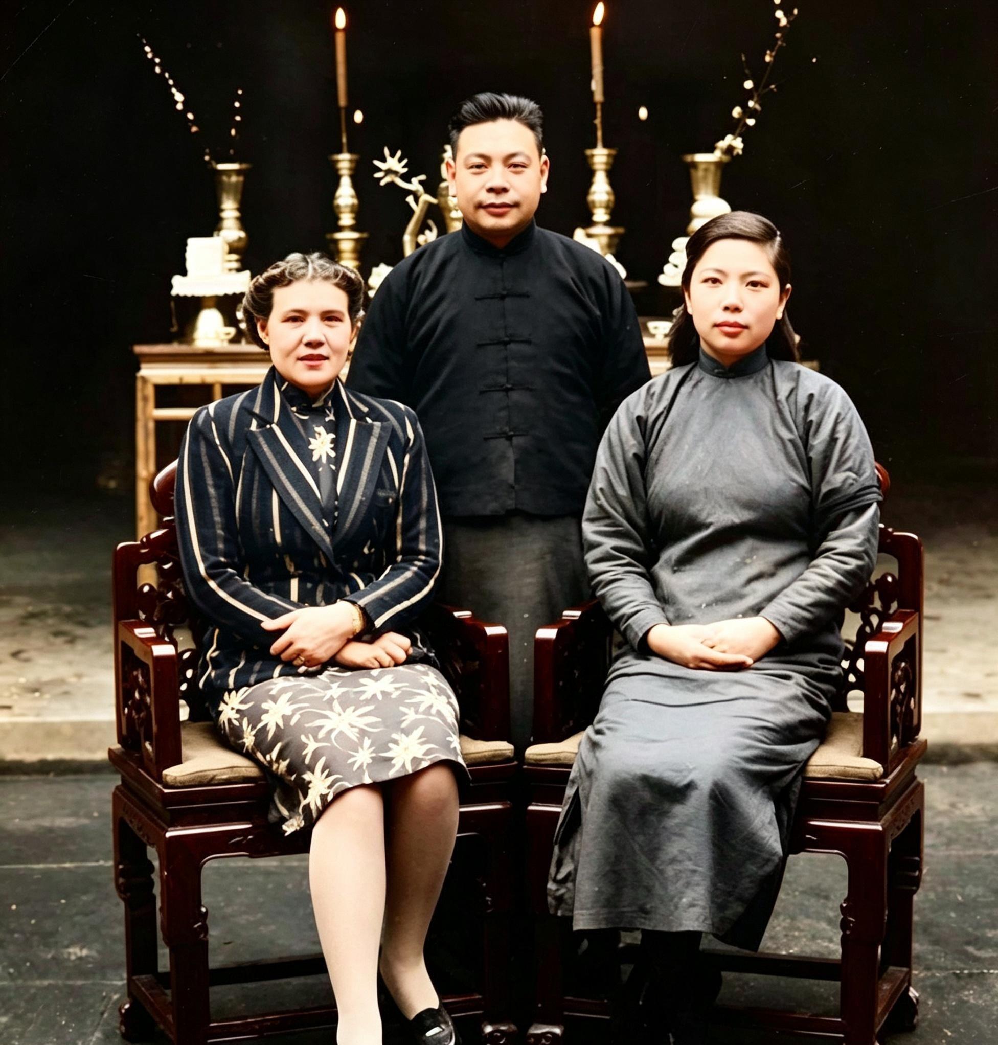 这是蒋建丰夫妇与表弟竺培风的妻子杨郁文。三人脸色浓重，表情僵硬。原来，这是蒋建丰夫妇来为坠机遇难的表弟办丧事。竺培风是蒋中正唯一的嫡亲外甥。蒋将外甥当作自己的孩子培养。
 
一张旧照片里，蒋建丰夫妇和杨郁文站在一起，三个人神情沉重，几乎没有交流。那不是普通的家庭合影，而是一场丧事之后留下的画面，去世