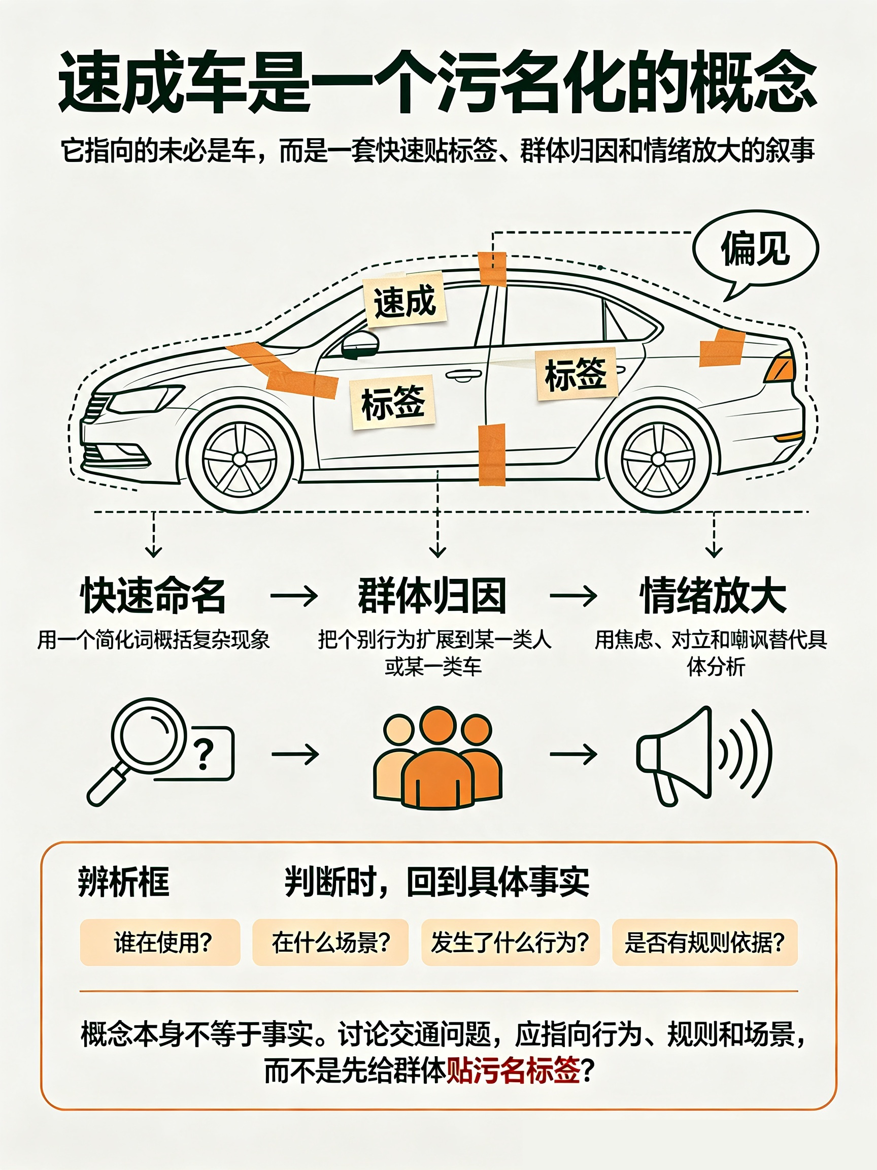 【“速成车”标签，是对中国汽车产业的刻意污名化】
#工信部组合拳叫停速成车乱象# 近期舆论场热炒“速成车”概念，将中国车企依托新技术实现的研发制造效率提升，直接等同于跳过验证环节、忽视产品安全，甚至把个别企业可能存在的流程疏漏，扩大为整个中国汽车产业的普遍性问题。这种刻意放大局部争议 ​