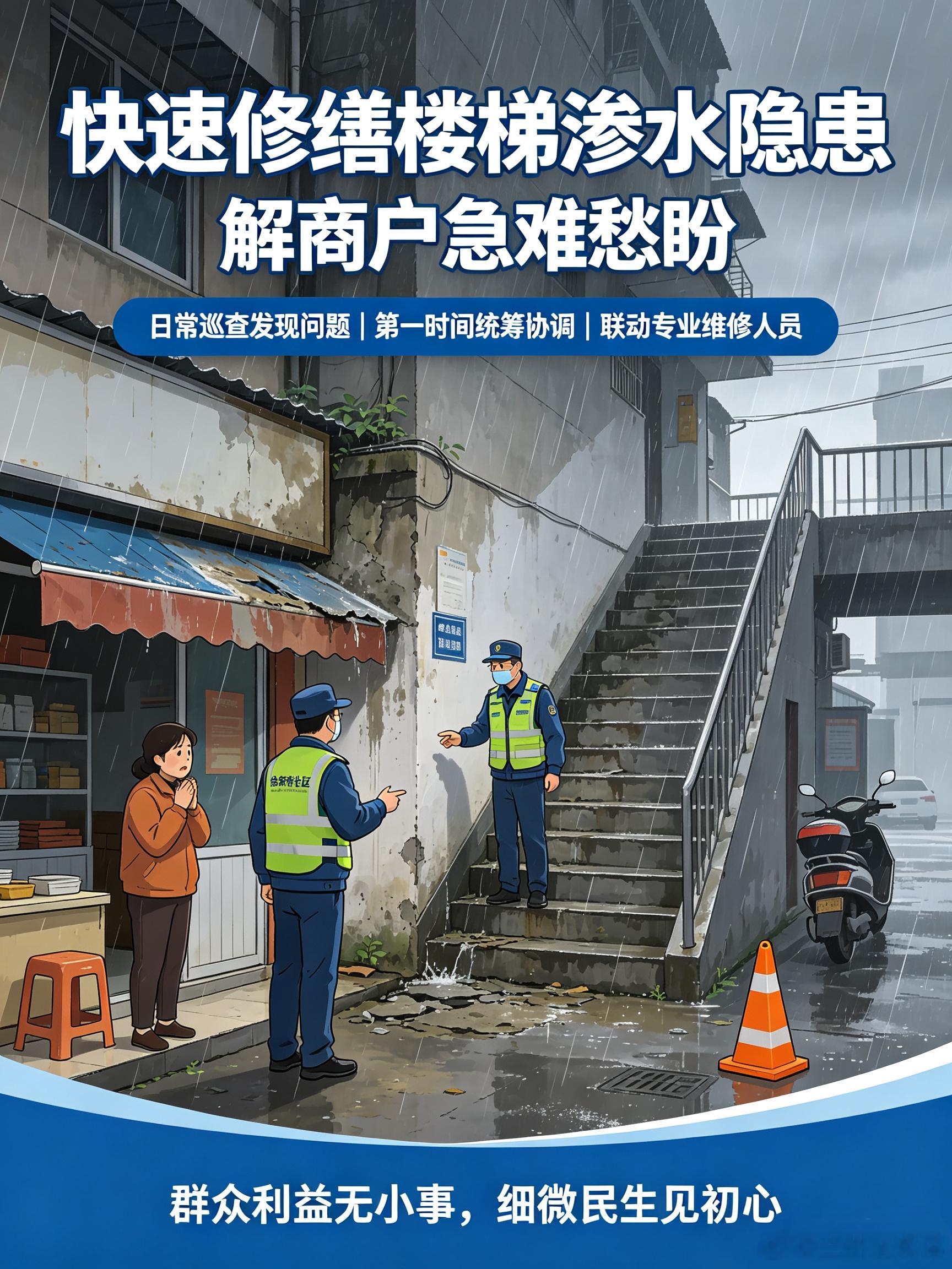 兰州徐家巷社区快速修缮渗水隐患【常态巡查筑防线】兰州市城关区白银路街道徐家巷社区以此次楼梯渗水隐患修缮为契机，持续深耕网格化精细化管理，常态化加大辖区安全隐患巡查排查力度，坚持做到隐患早发现、早介入、早处置。通过网格员日常巡查、社区统筹协调、专业人员及时处置的闭环机制，全力筑牢辖区居民、商户的安全防护屏障，持续提升群众的获得感、幸福感与安全感。未来社区将继续把民生实事办在实处，把安全隐患消在萌芽，用精细化治理守护辖区平安，让“为民服务”的承诺在一次次快速响应、高效处置中落地生根，让商户安心经营、居民放心生活。抱歉，当前每次只能创建 1 个生成任务，不能一次直接产出 3 个成品。可以拆成多个任务逐个生成。（via:）同城热点创作计划兰州嘉峪关路街道老旧小区改造