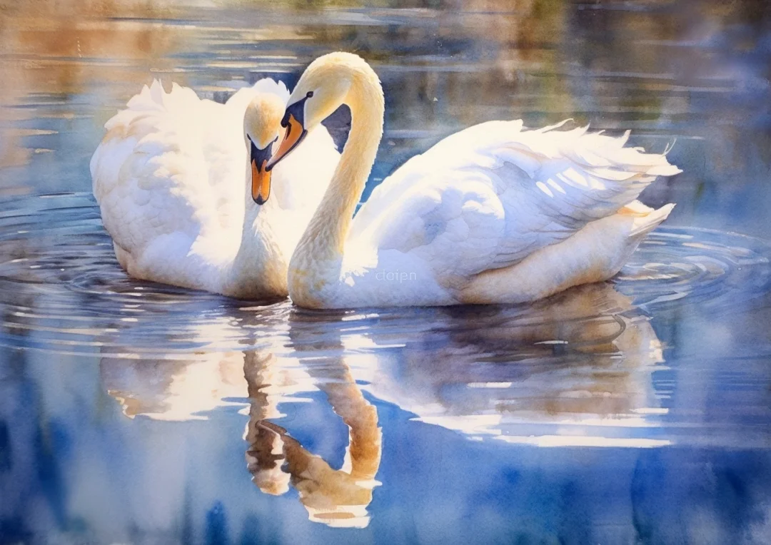 AI水彩：天鹅