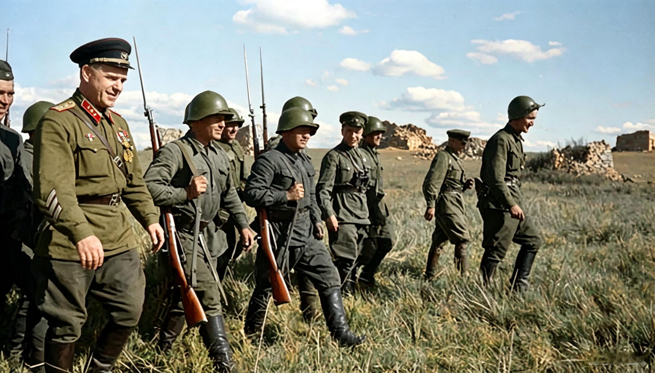 1945年6月24日，朱可夫骑着白马检阅苏联红军胜利阅兵部队，罗科索夫斯基负责指挥阅兵，这段历史影像后来成为苏联纪念卫国战争胜利的重要资料。

在此之前，朱可夫已经参加过苏军与日军在诺门罕地区的作战，并在苏德战争中承担莫斯科防御、列宁格勒方向作战以及柏林战役等重大军事任务。

1945年5月8日 ​
