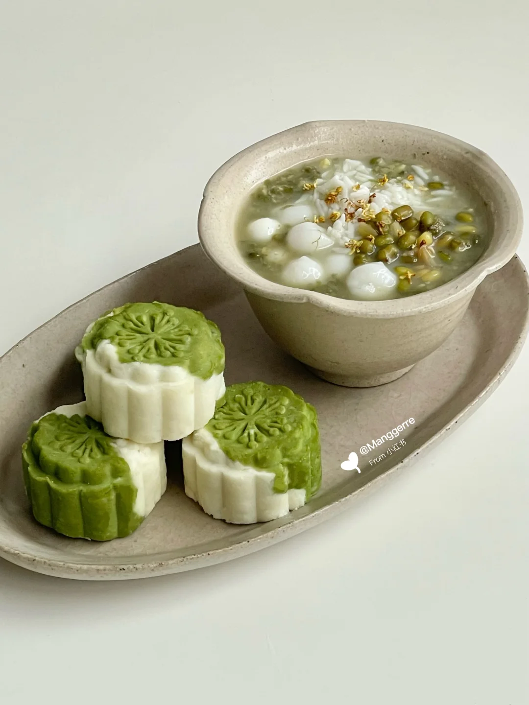 中式甜品｜艾草山药糕🍃➕绿豆沙酒酿丸子🍡