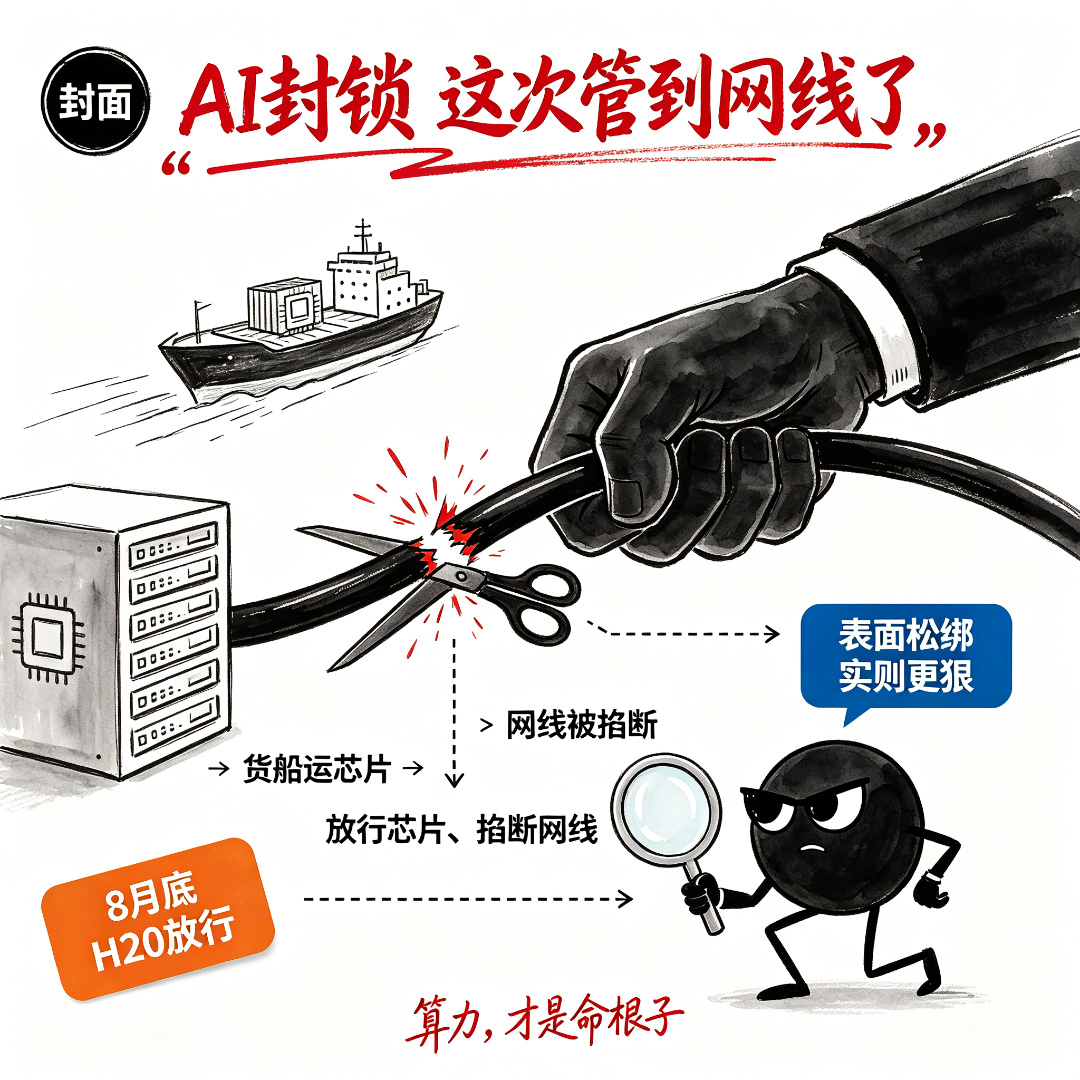 美国对华AI芯片，一边松口一边收紧——这波操作，很值得品。

8月底，美方开始给英伟达H20芯片发对华出口许可，看着像松绑了；

可几乎同时，外媒曝出美商务部正起草新规：中国企业远程登录海外服务器、用美国芯片的算力跑AI，也要算“技术出口”，得先过美方审批。

说白了，以前只管“芯片运不运得进来”，