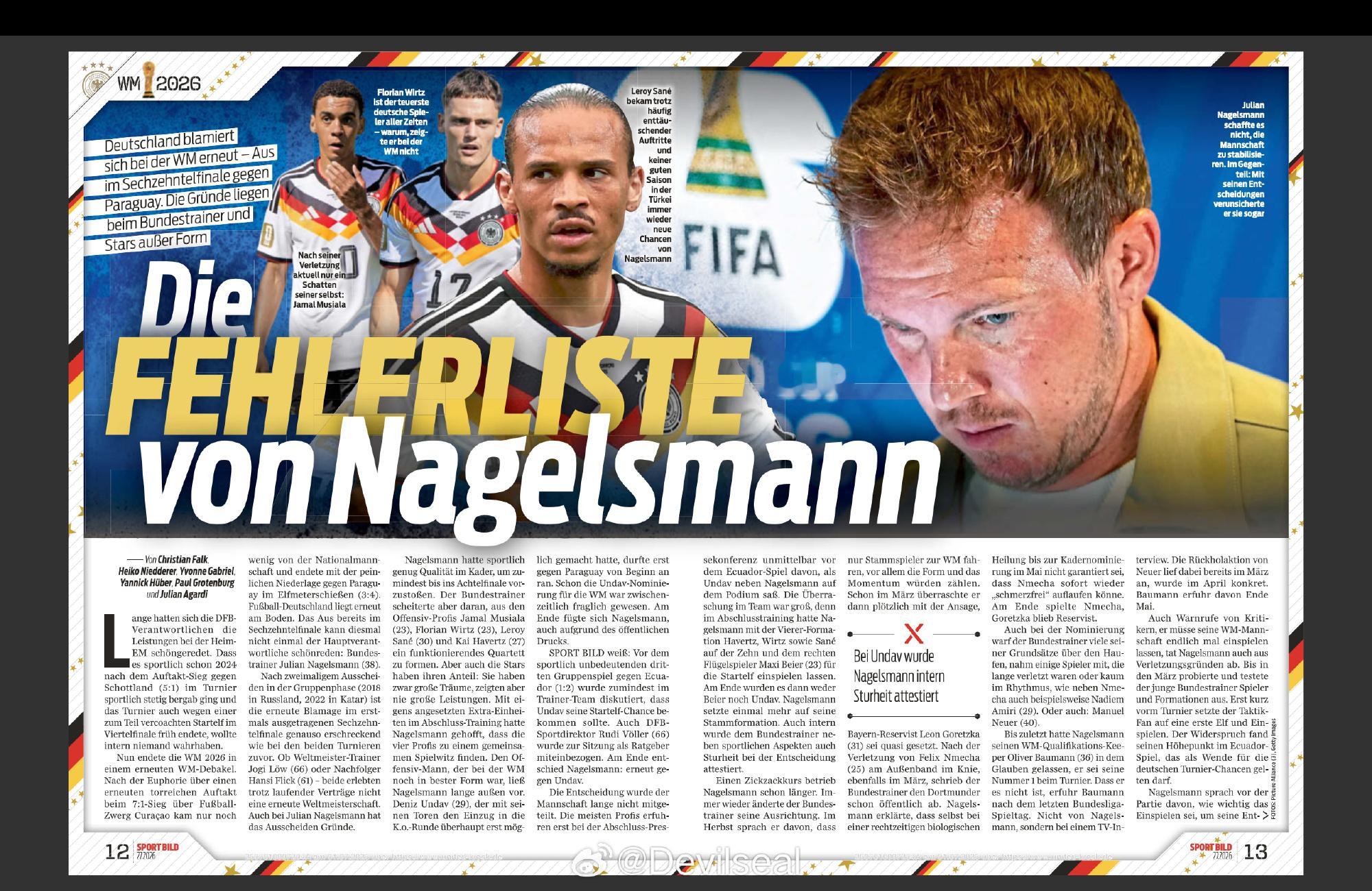 体育图片报7.1号头版独家—纳格尔斯曼的失误清单（亮点解析）-DFB一...