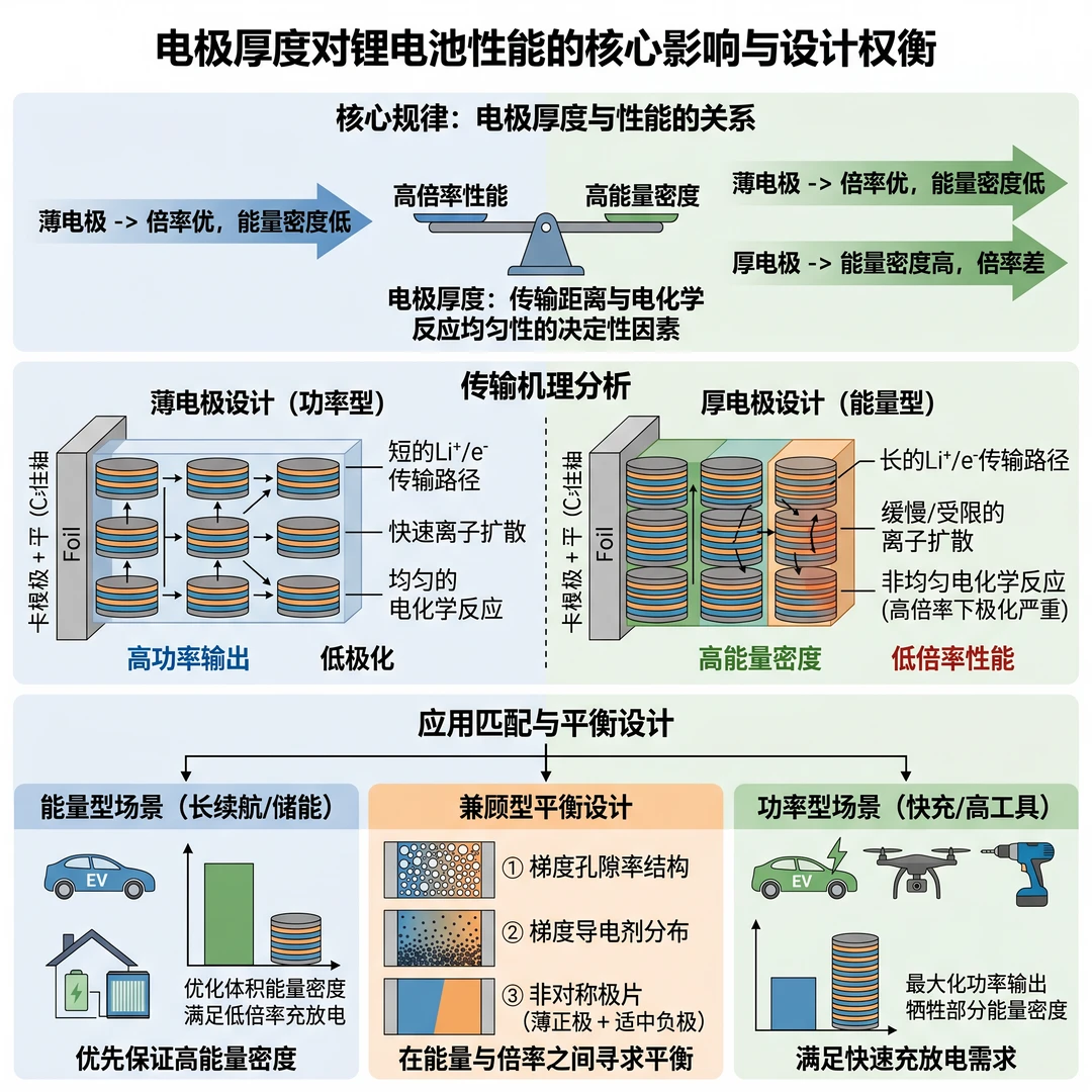 电极厚度如何影响倍率性能？