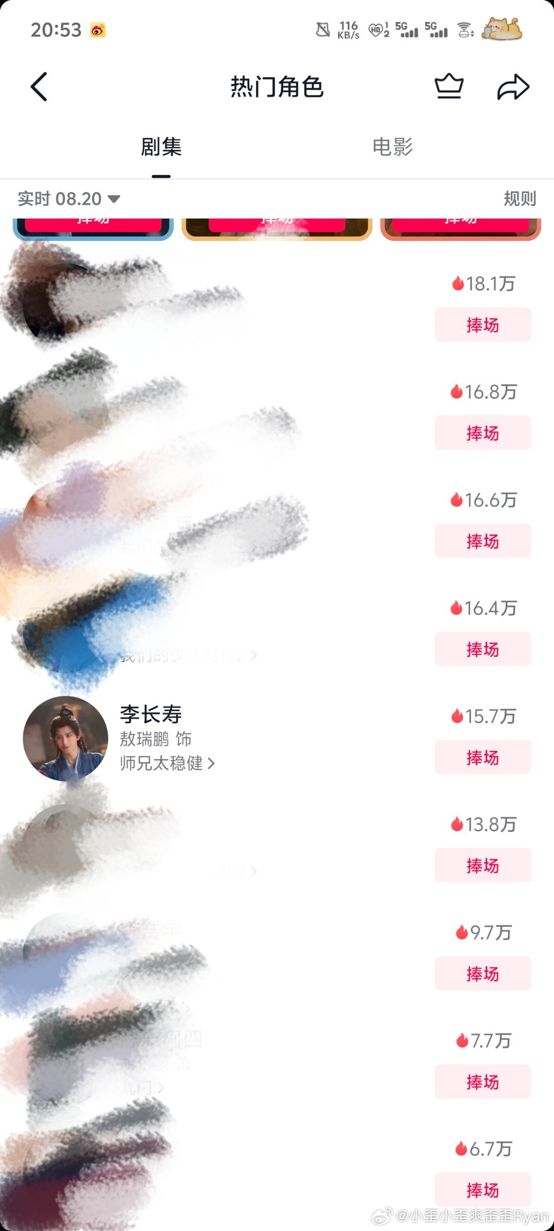 #敖瑞鹏[超话]##敖瑞鹏 ﻿##敖瑞鹏李长寿##敖瑞鹏师兄太稳健# 
🫘的角色榜大家也点一点，差距不大很快就能冲上去的 ​