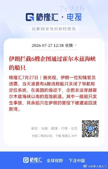 伊朗拦截6艘企图通过霍尔木兹海峡的船只