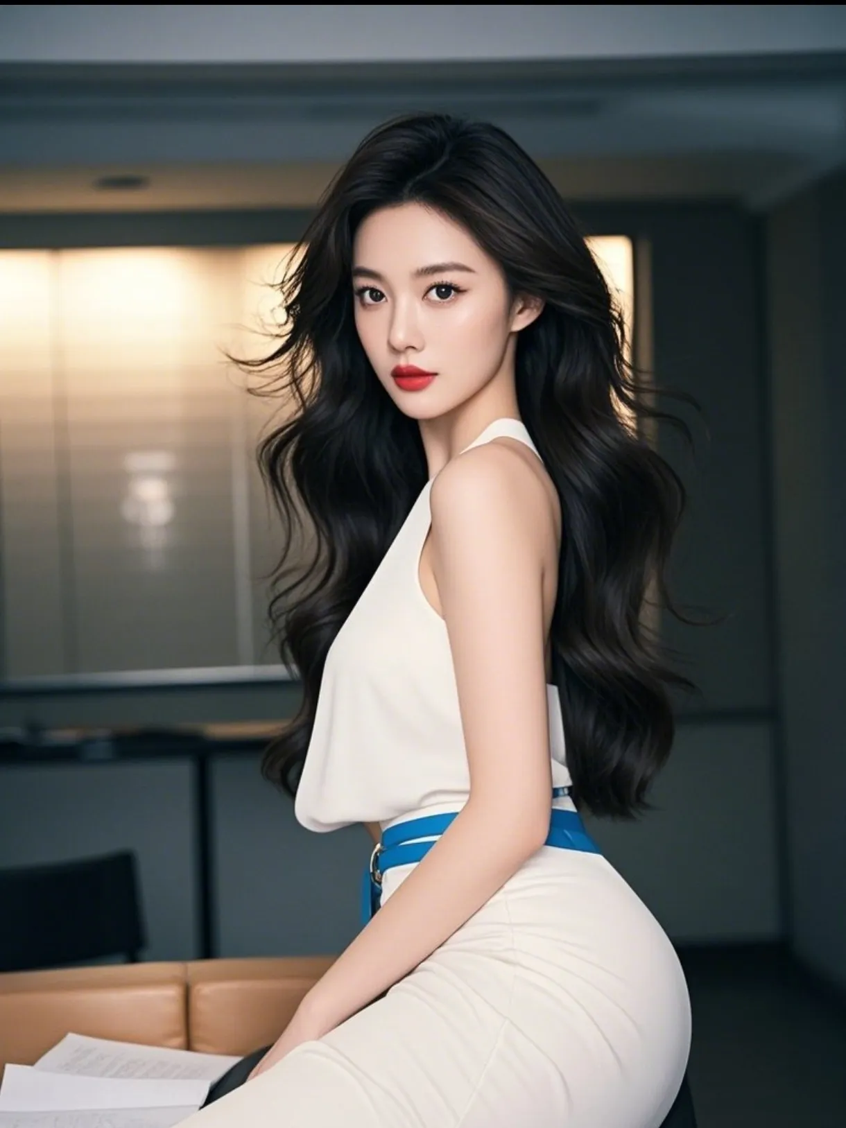 优雅白领风，自信红唇，职场精英范儿。～茜然