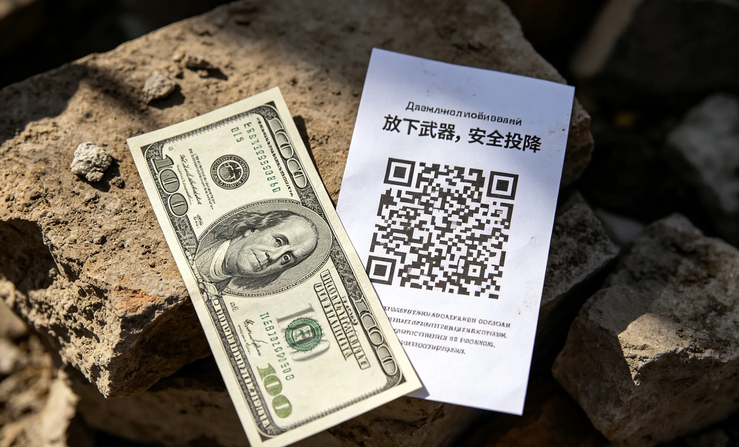 《什么叫扫码投降？？？》
孔二楞子说:这仗打的越来越过瘾了[捂脸]
俄乌前线出现仿美元传单，附带二维码，由俄军无人机空投。乌军士兵扫码，即可对接俄方，获得安全路线投降。
这套扫码劝降战术最早是乌方使用，如今俄军拿来用。
但前线有督战队，士兵一旦被发现打算投降，会面临危险。
投降都开始数字化，战争的冰