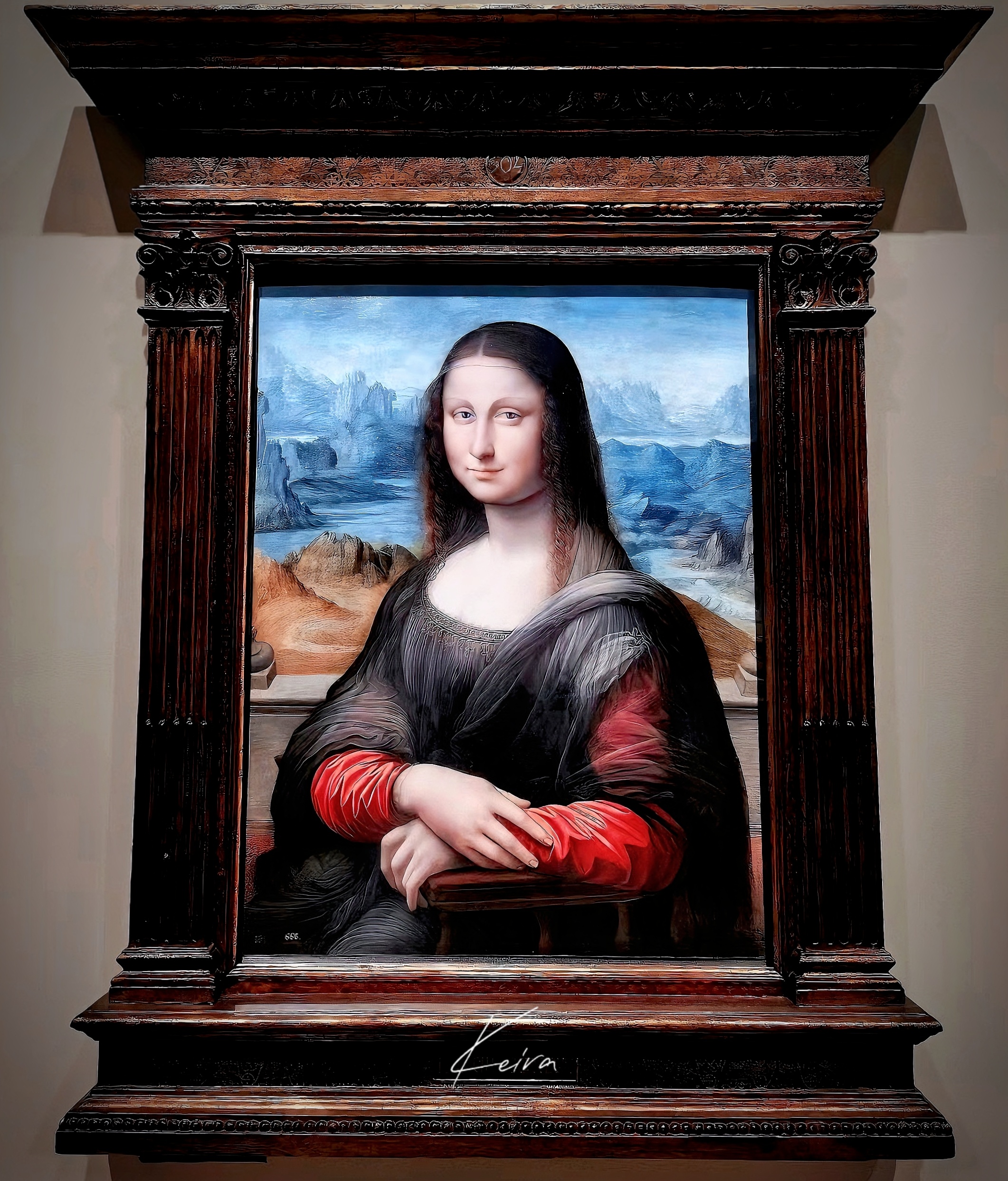 普拉多（Prado）《蒙娜丽莎》。
收藏于西班牙马德里普拉多博物馆（Museo del Prado），不是达·芬奇亲手原作，是达·芬奇工作室学徒，和大师同步作画的同期临摹版本，也是现存最古老的《蒙娜丽莎》复制品。同一底稿，并肩落笔，留住了原作褪色之前的色彩。#美学[超话]##蒙娜丽莎##绘画[超话]#(2024年摄于 ​