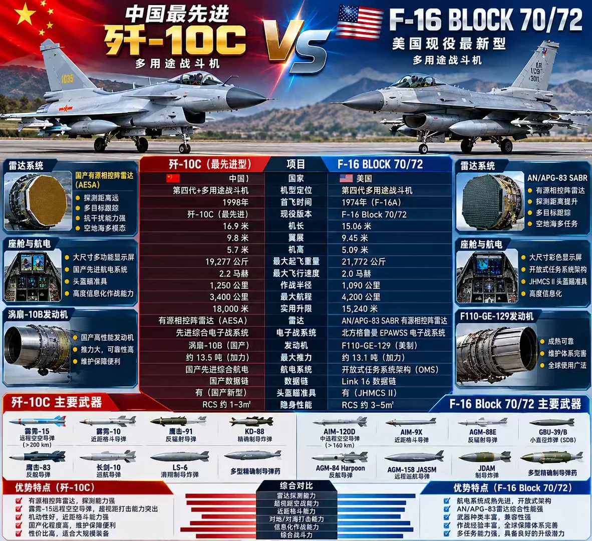 歼10C与F16 Block70正面PK，哪家强