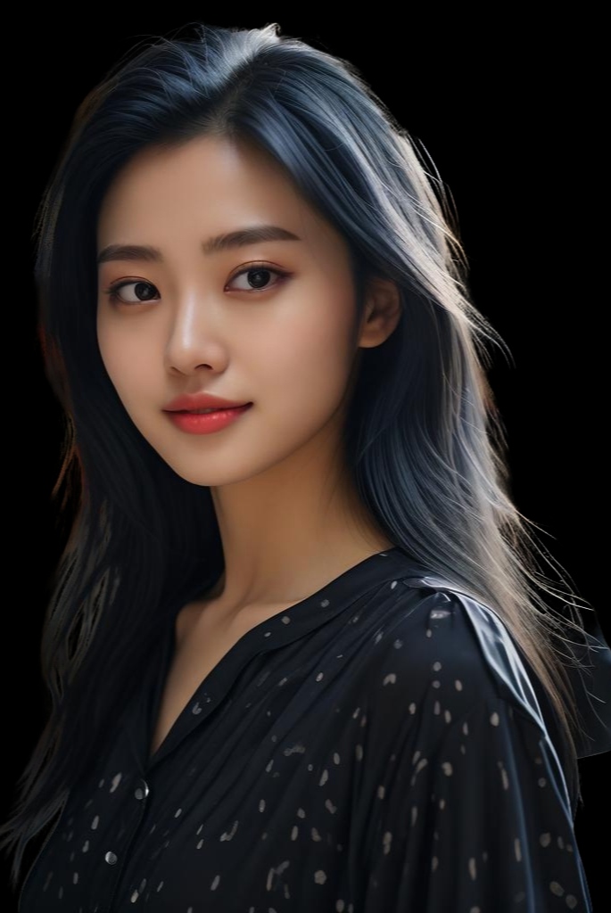 温柔的黑发少女，散发着迷人的魅力