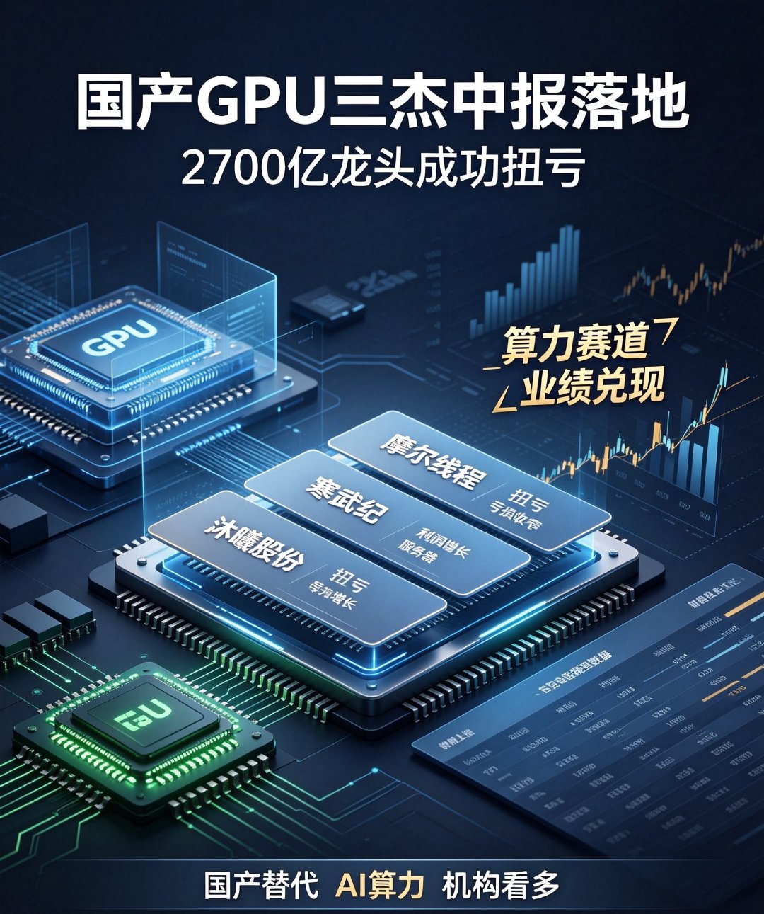 国产GPU三杰中报全部落地！2700亿龙头成功扭亏，算力赛道彻底兑现

近期国产GPU三大核心企业半年报悉数出炉，整体业绩超预期，彻底印证AI算力国产化的高景气逻辑，行业正式进入盈利兑现周期。

8月30日晚间，2700亿市值龙头沐曦股份交出亮眼中报，上半年营收13.24亿，同比大增44.67%，归母净利润6.12亿 ​