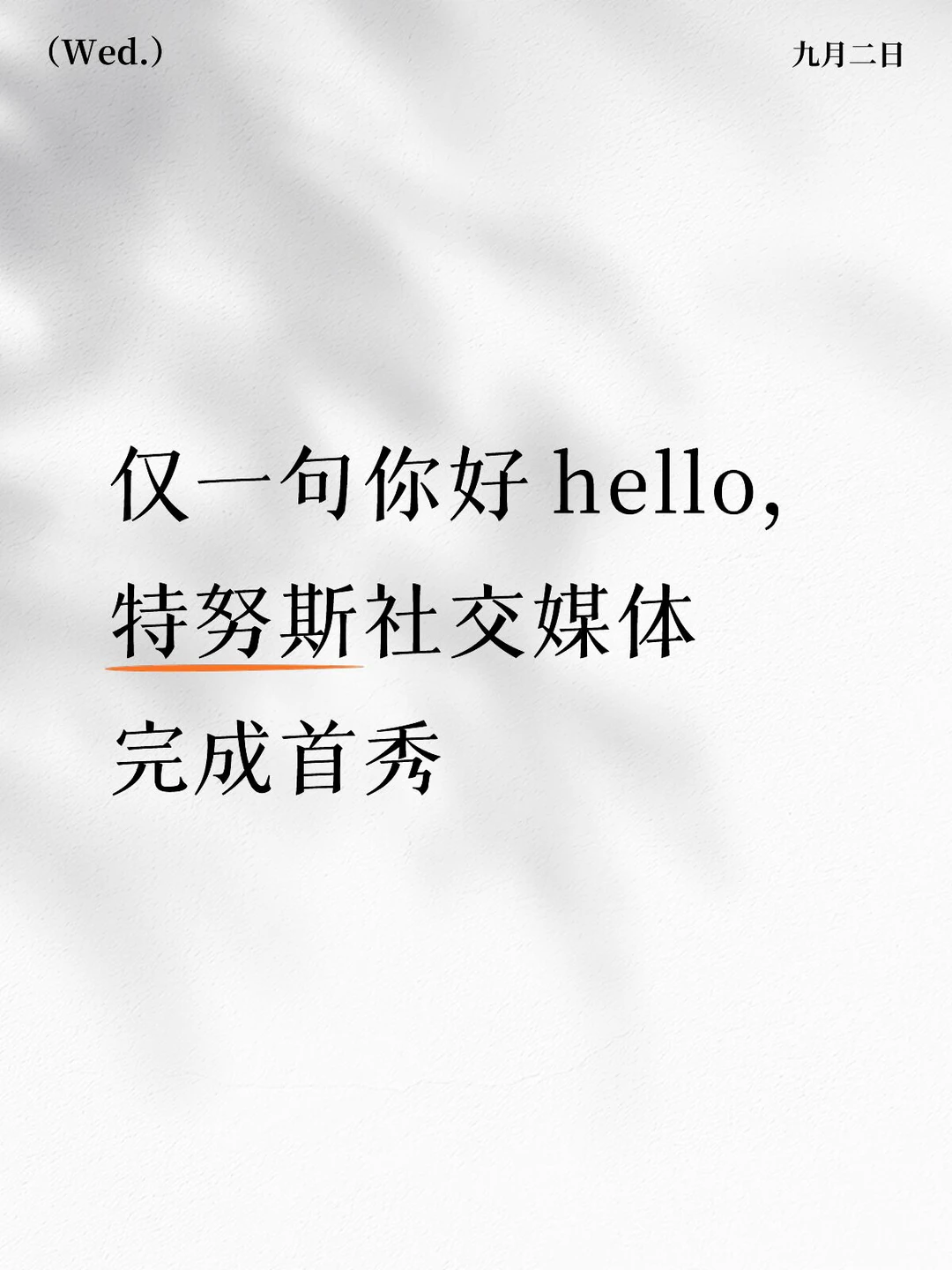 仅一句你好 hello，特努斯社交媒体完成首秀