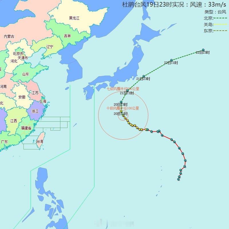 【台风位置】杜鹃（台风）：2026年09月19日23时，距离福州1859公里，气压：975百帕，近中心最大风力：12级，移速：8km/h。 ​