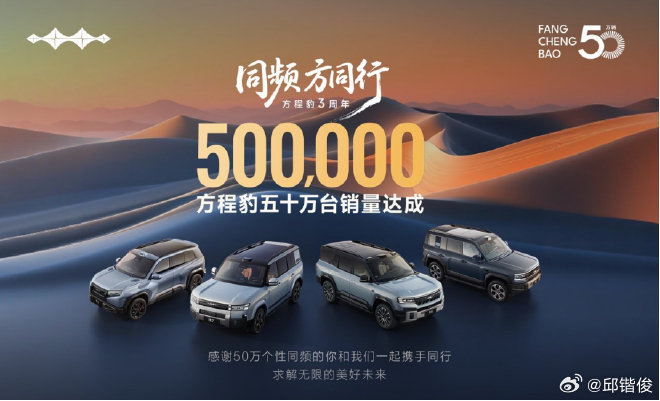 8月16日，方程豹迎来品牌成立3周年及50万台销量达成的重要里程碑。确...