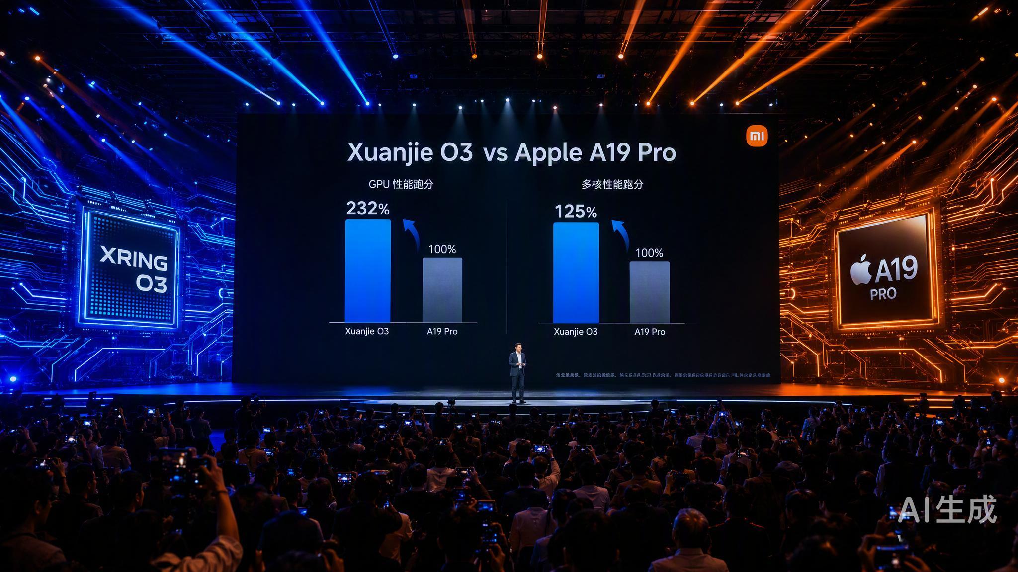 小米这次确实没玩虚的，玄戒O3芯片直接对标苹果A19 Pro，多核和GPU跑分甚至实现了反超。这在国产自研芯片里算是个硬仗。

从GeekBench的数据看，O3的多核性能比A19 Pro高出近40%，GPU在Aztec测试里更是翻了一倍还多。虽然单核还有微小差距，但在折叠屏这种需要兼顾多任务处理和图形渲染的场景下，O3的 ​