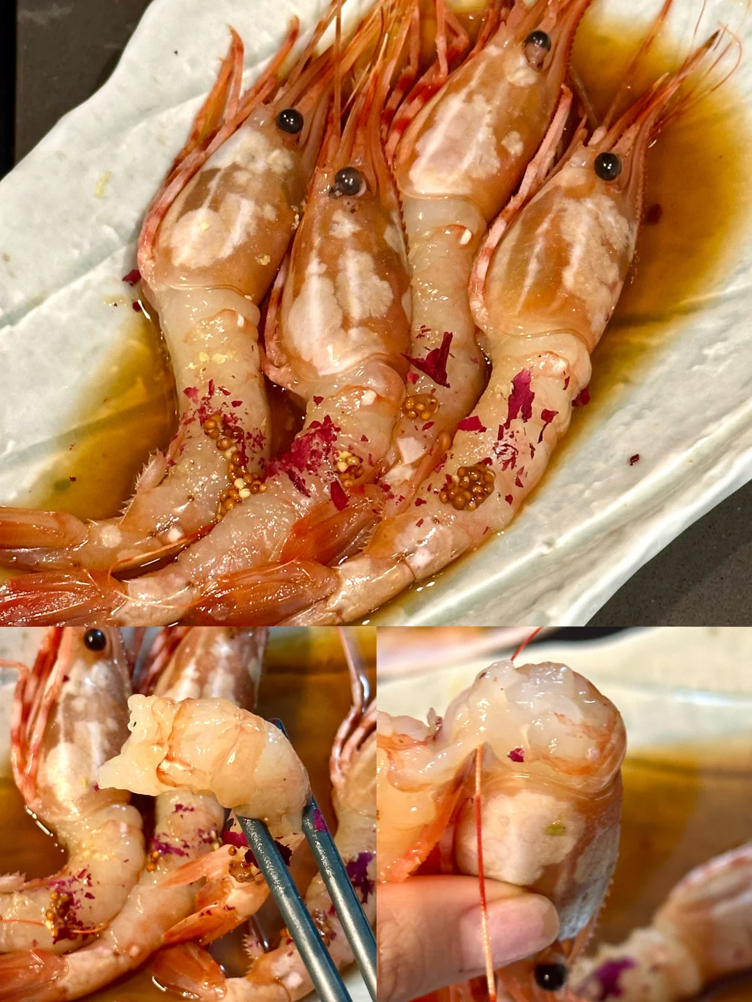 玫瑰花雕醉原只牡丹虾🦐满口鲜甜糯太幸福🍶