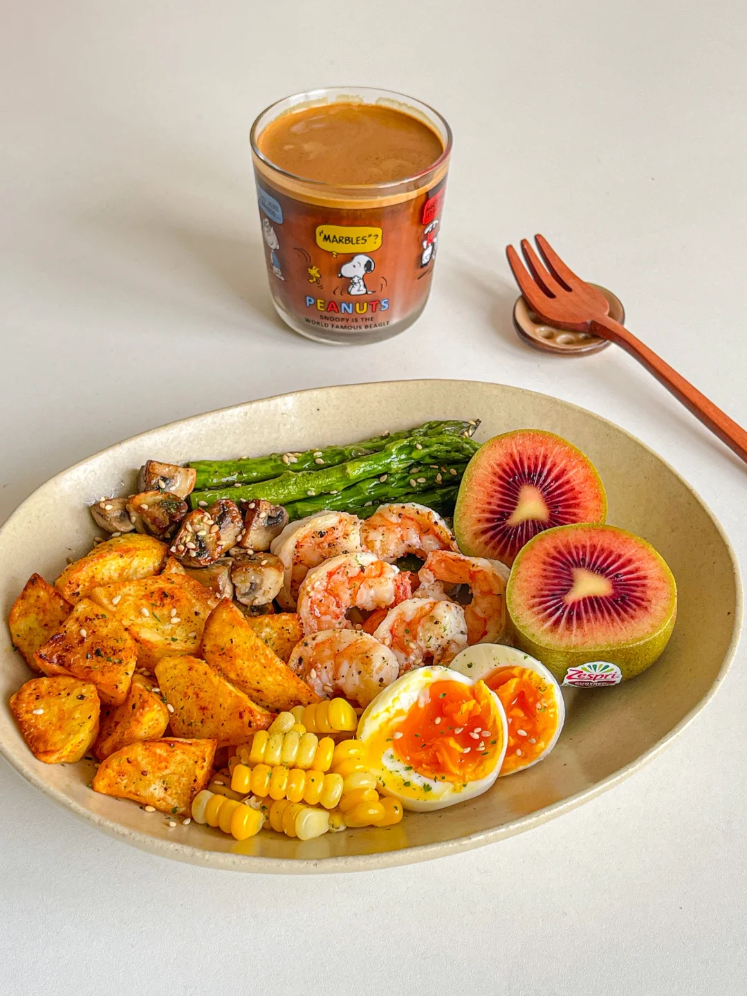 干净饮食🥗虾仁芦笋宝石红奇异果k氧拼盘🍤