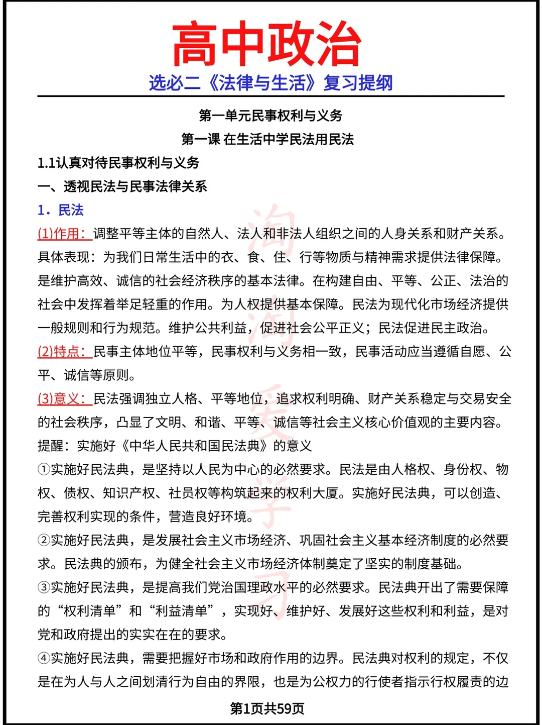 选必二《法律与生活》复习提纲